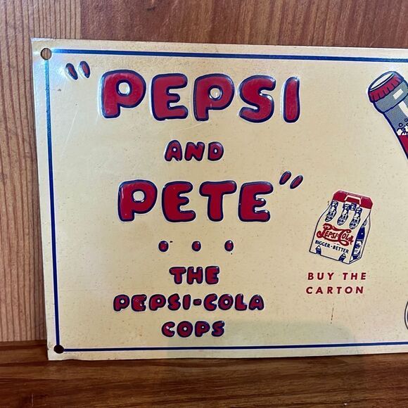 Vintage Pepsi Cola Sign “Pepsi and Pete” Soda Wall Decor Diner Police Cop Office - Picture 2 of 7